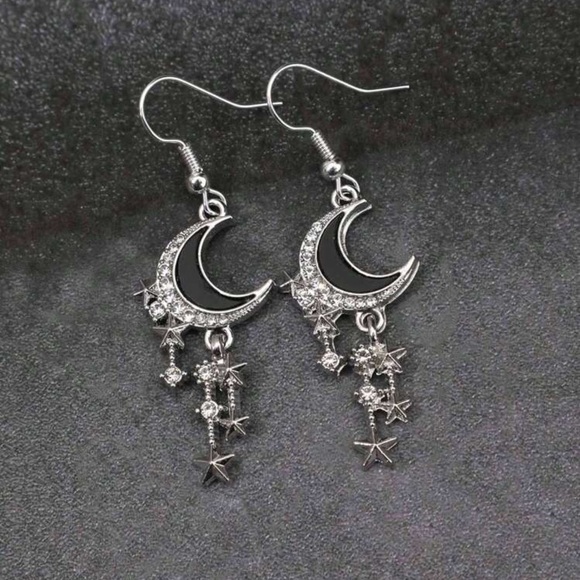 Handmade Jewelry - 🖤🌙Handmade Crescent Moon Black Sterling Silver Plated Drop Earrings 🖤🌙